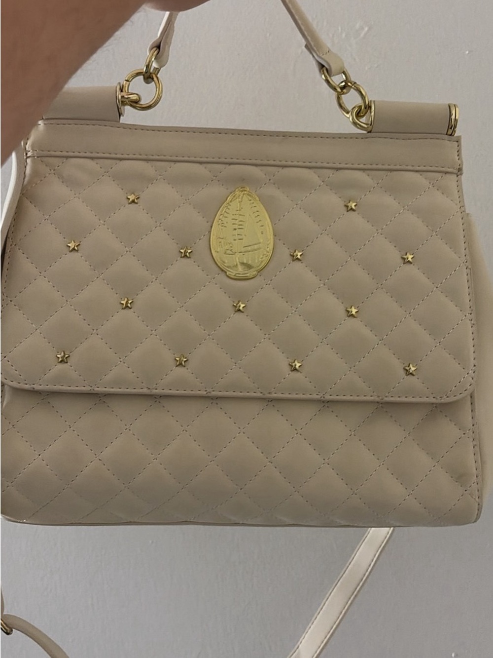 Loungefly Cream Quilted Satchel with Gold Star Studs